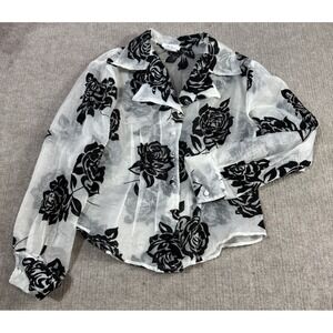 Melissa Robyn M Sheer Blouse Floral Whimsy Goth Cottage Vintage